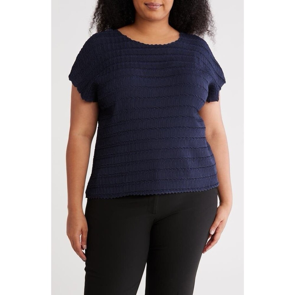 Tahari Womens  Top Relaxed  Wavy Deep Navy 3X,